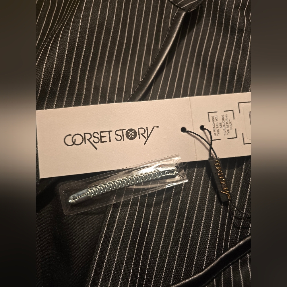 Chic Black Pinstripe Bodysuit with Chains. Brand New....Original Price $307 - Picture 4 of 5